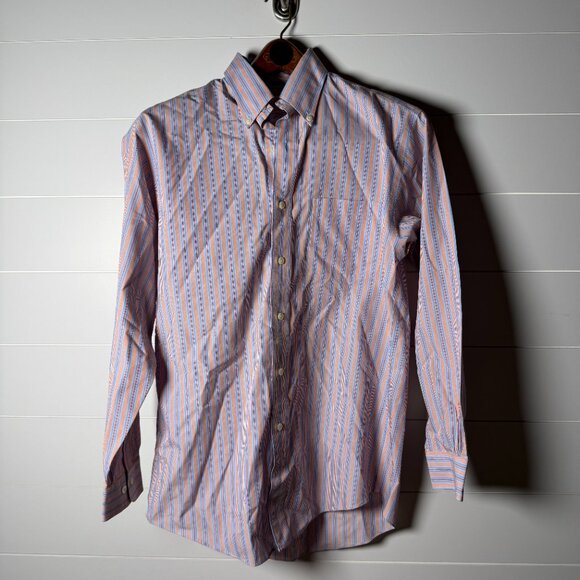 Brooks Brothers Button Down Mens Shirt Sz Small Orange, Blue White Stripe - Picture 1 of 7